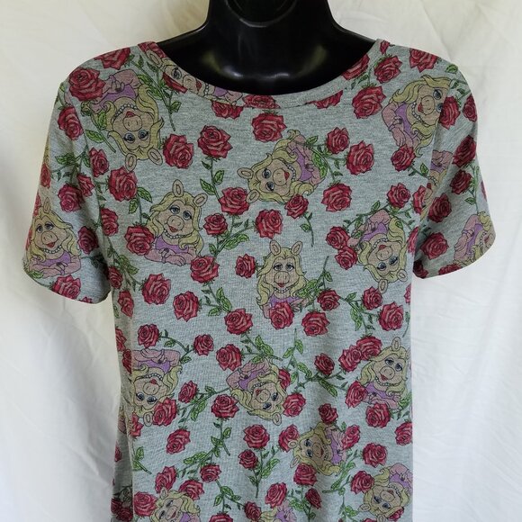 LuLaRoe Carly XS Miss Piggy Red Roses Gray Dress - Picture 5 of 11